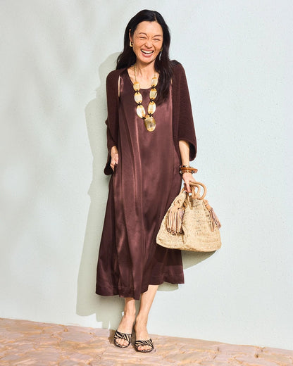 Chico's Faux Satin Sleeveless Dress Deep Brown