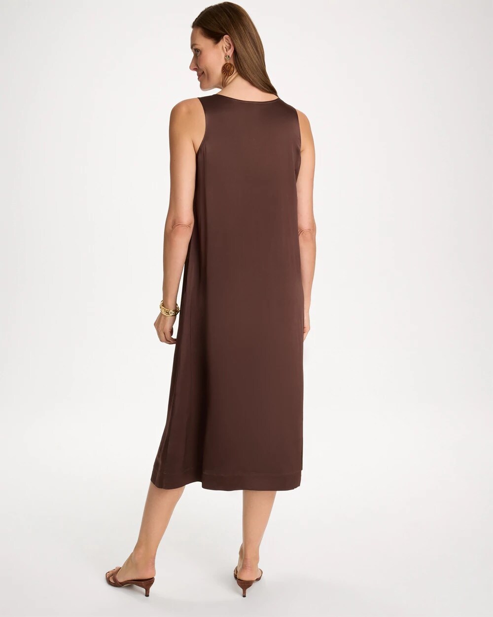 Chico's Faux Satin Sleeveless Dress Deep Brown