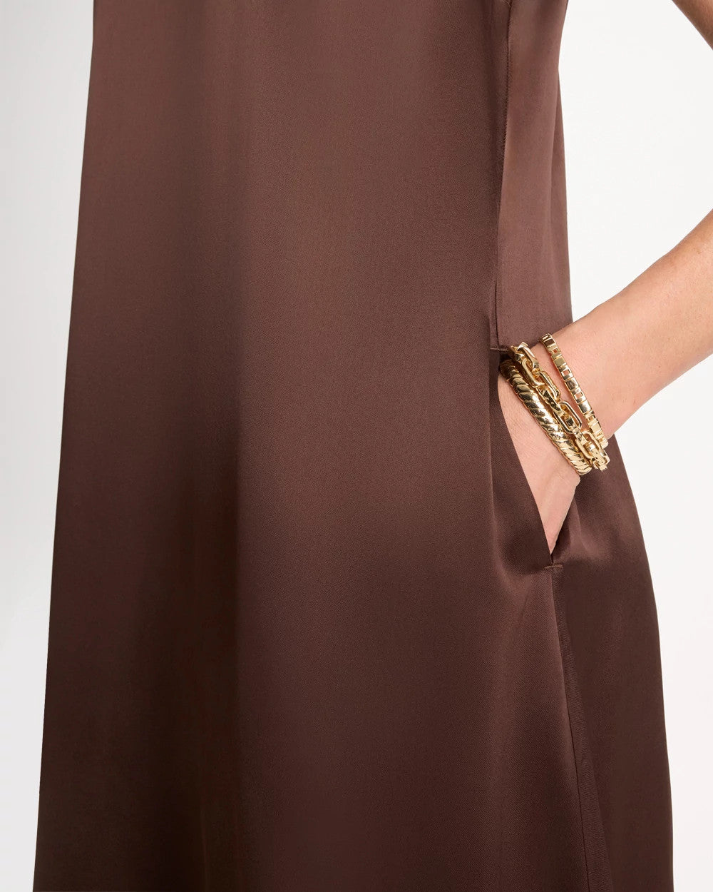 Chico's Faux Satin Sleeveless Dress Deep Brown