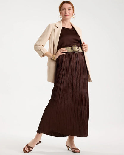 Chico's Satin Crinkle Maxi Skirt Deep Brown