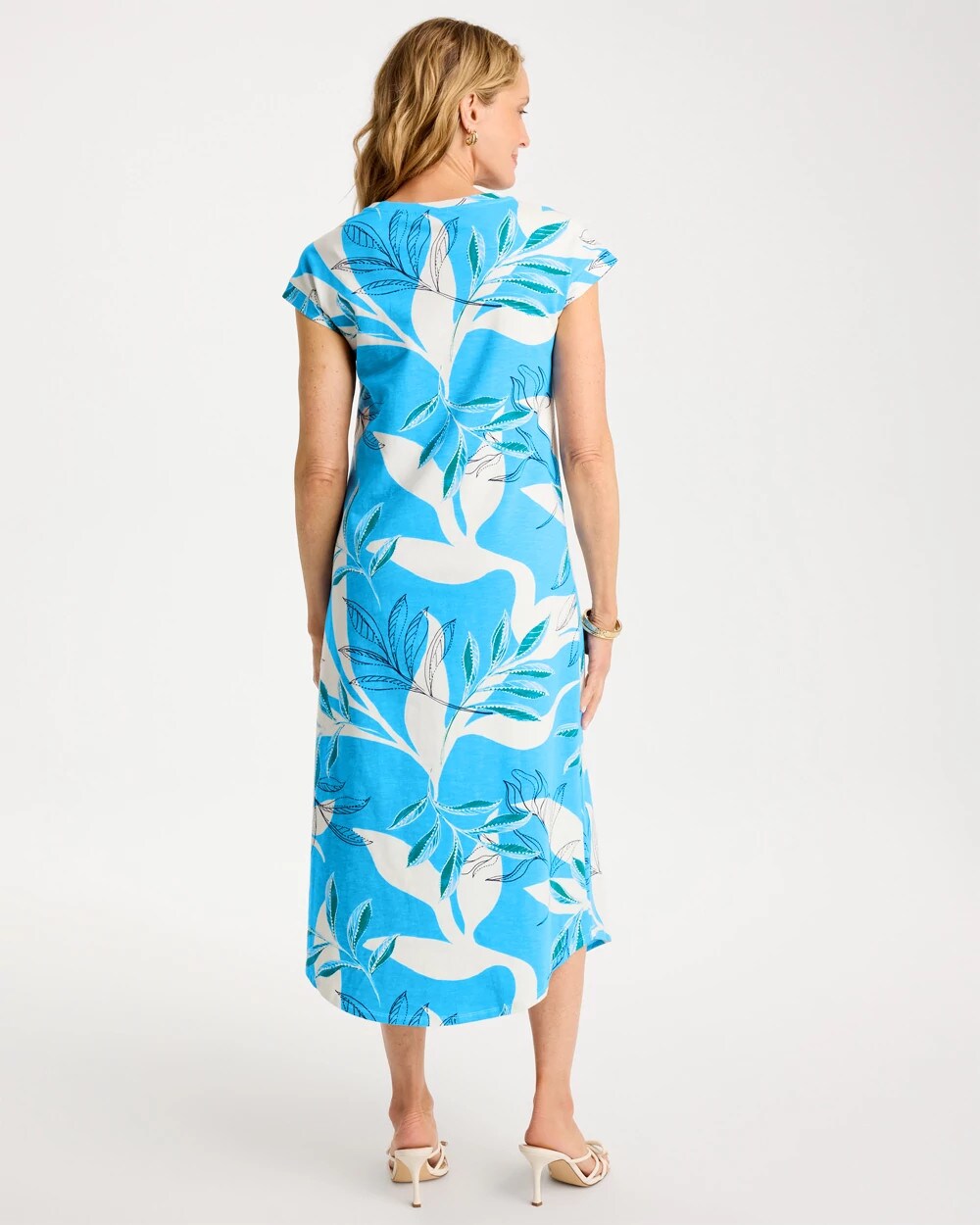 Chico's Printed Soft-Stretch Cotton Slub Dress Blue Tide