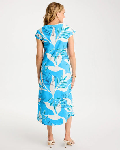 Chico's Printed Soft-Stretch Cotton Slub Dress Blue Tide