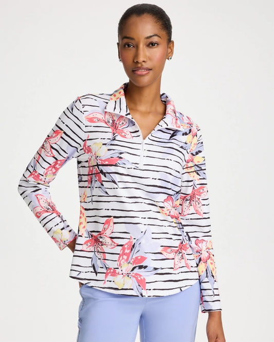 Chico's Zenergy® UPF Lily Print Half Zip Calypso Coral