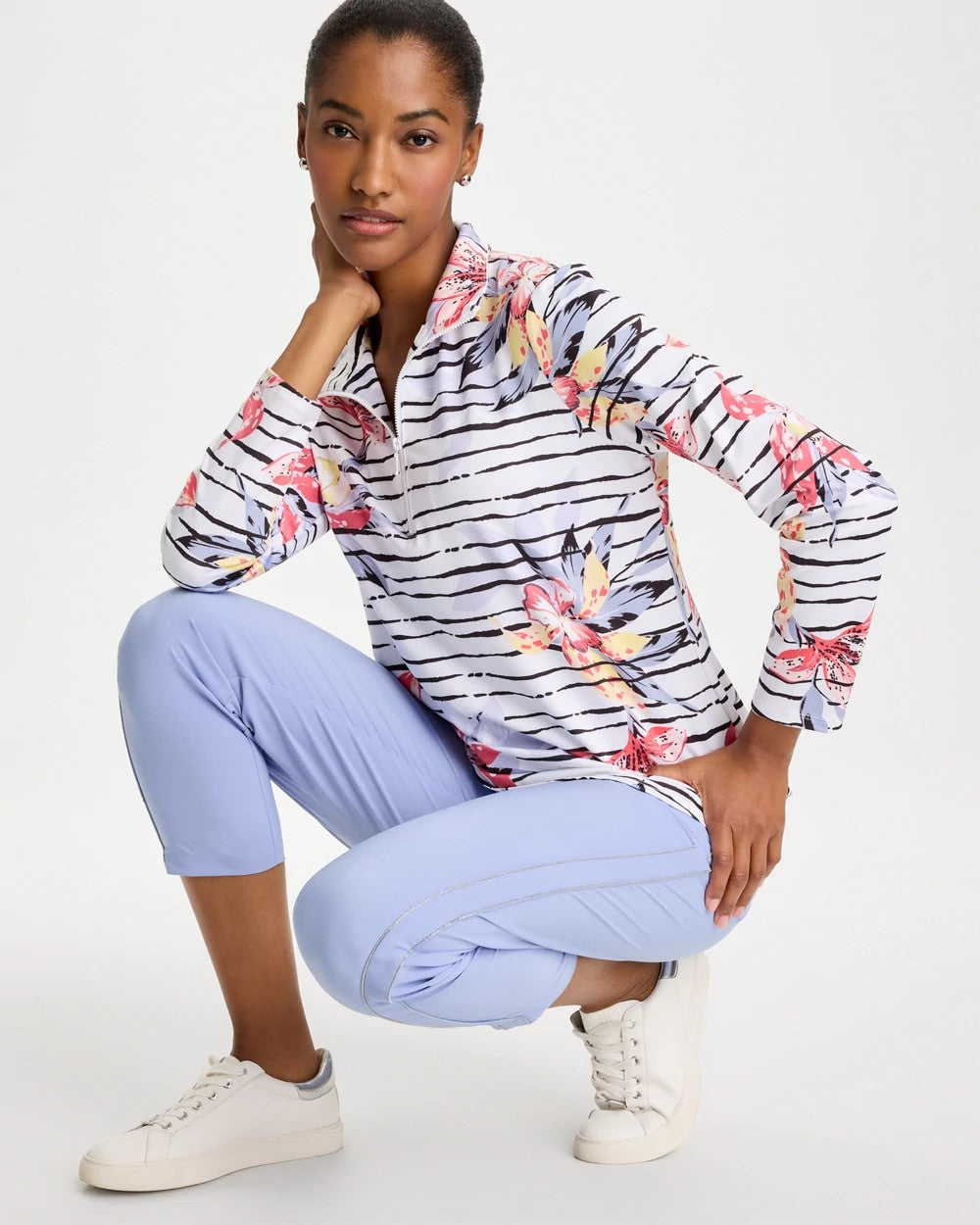 Chico's Zenergy® UPF Lily Print Half Zip Calypso Coral