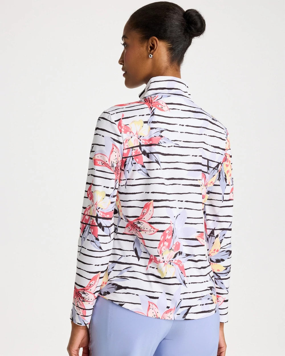 Chico's Zenergy® UPF Lily Print Half Zip Calypso Coral