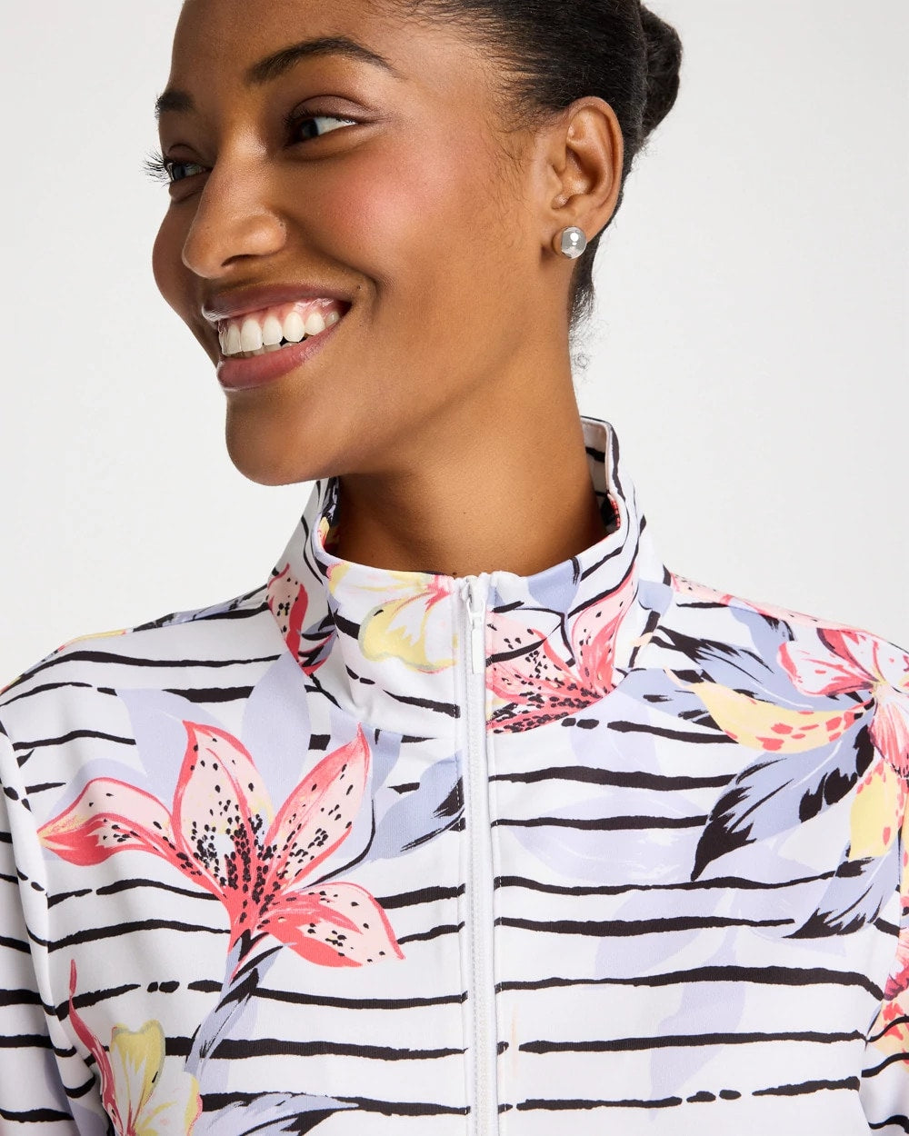 Chico's Zenergy® UPF Lily Print Half Zip Calypso Coral