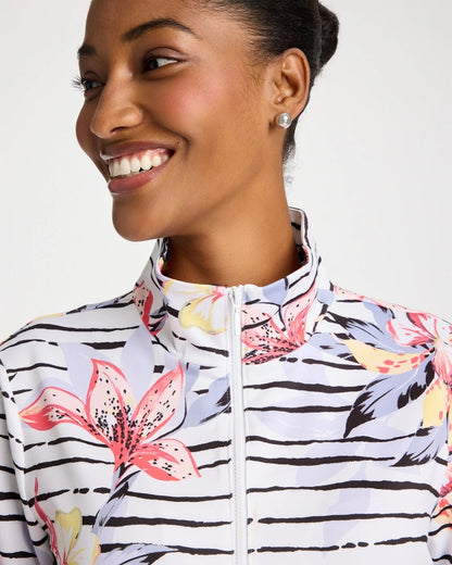 Chico's Zenergy® UPF Lily Print Half Zip Calypso Coral