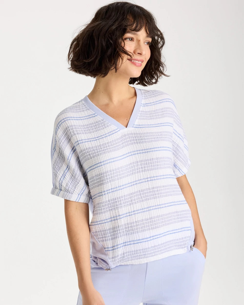 Chico's Zenergy® Striped Gauze Lounge Shirt Indigo Ice