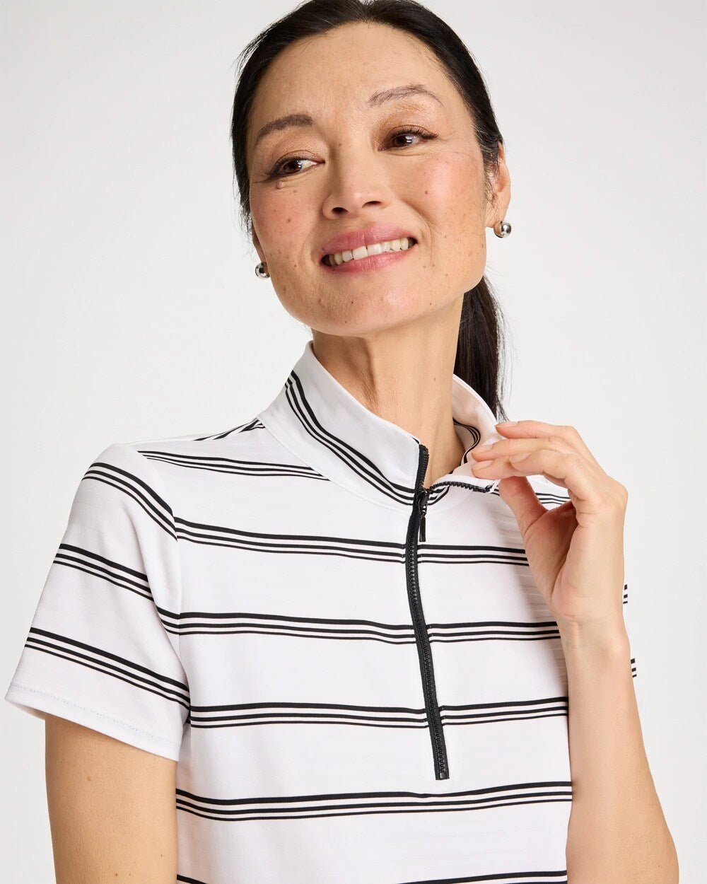 Chico's Zenergy® UPF Striped Half-Zip Polo Black