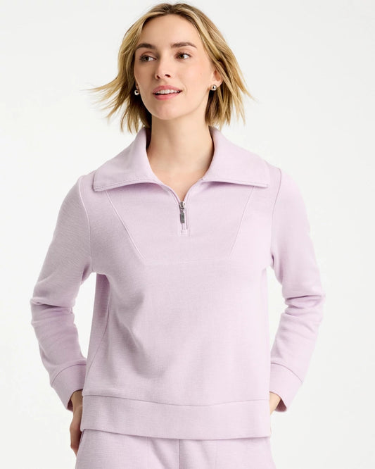 Chico's Zenergy® Beach Slub Half-Zip Pullover Top Pale Sweet Pea