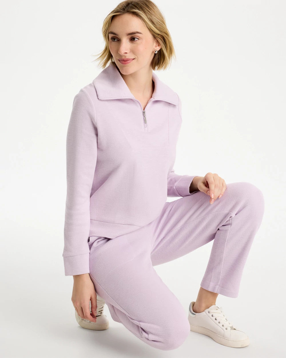 Chico's Zenergy® Beach Slub Half-Zip Pullover Top Pale Sweet Pea