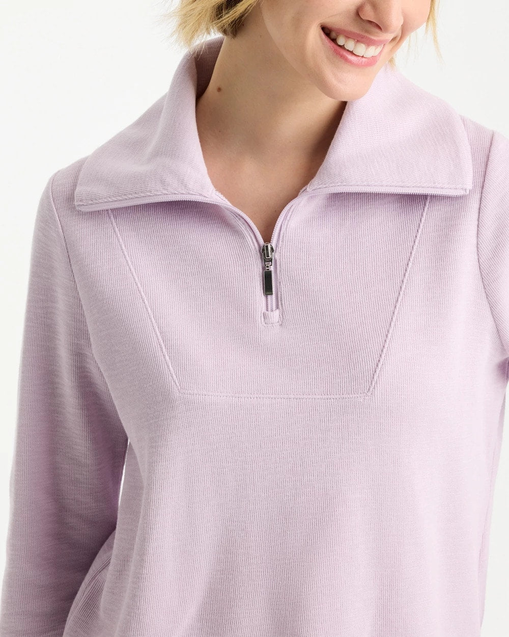 Chico's Zenergy® Beach Slub Half-Zip Pullover Top Pale Sweet Pea