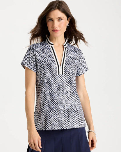 Chico's Zenergy® UPF Crochet Trim Polo Blue Muse
