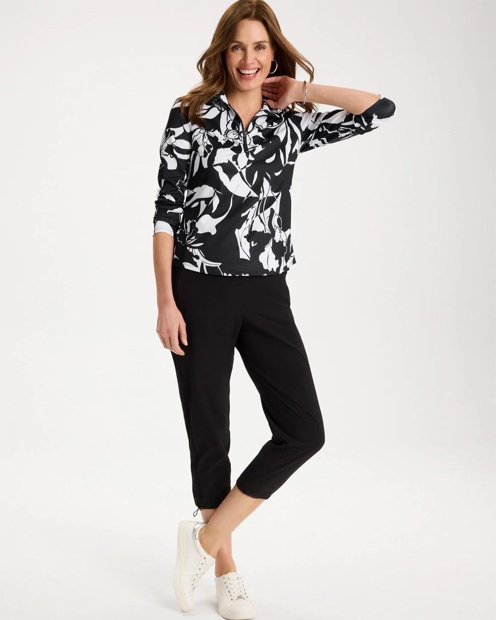 Chico's Zenergy® UPF Floral Nights Half Zip Black