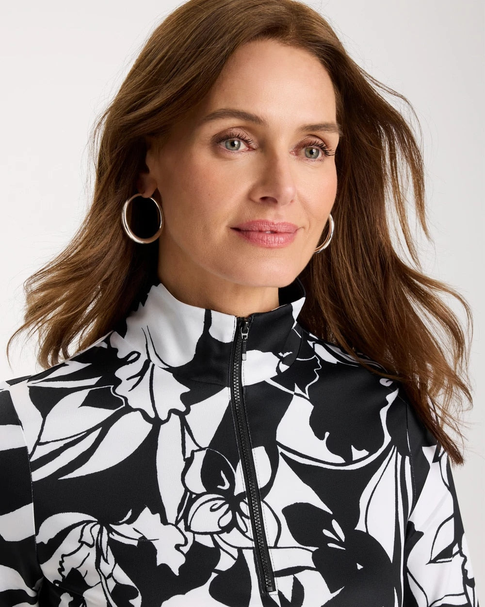 Chico's Zenergy® UPF Floral Nights Half Zip Black