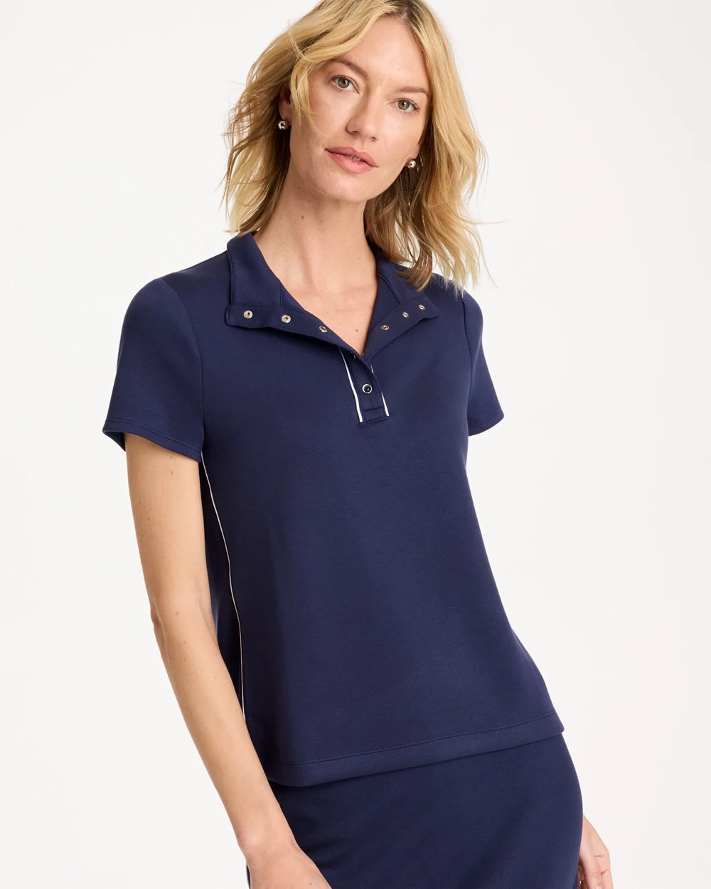 Chico's Zenergy® Soft Pique Piped Pullover Passport Blue