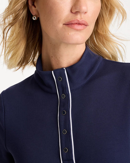 Chico's Zenergy® Soft Pique Piped Pullover Passport Blue