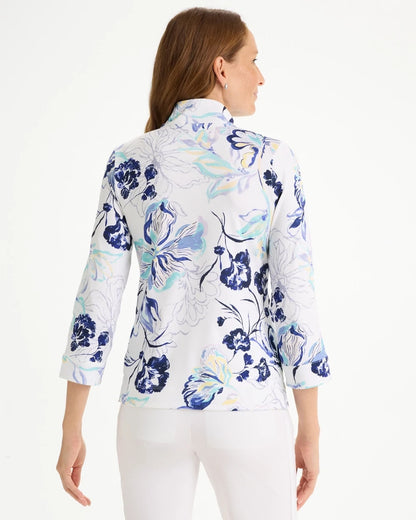Chico's Zenergy® UPF Floral Snap Mockneck Amparo Blue