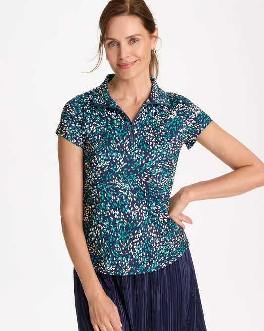 Chico's Zenergy® UPF Dots Half Zip Polo Topanga Green