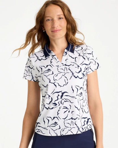 Chico's Zenergy® UPF Mesh Collar Polo Top Passport Blue