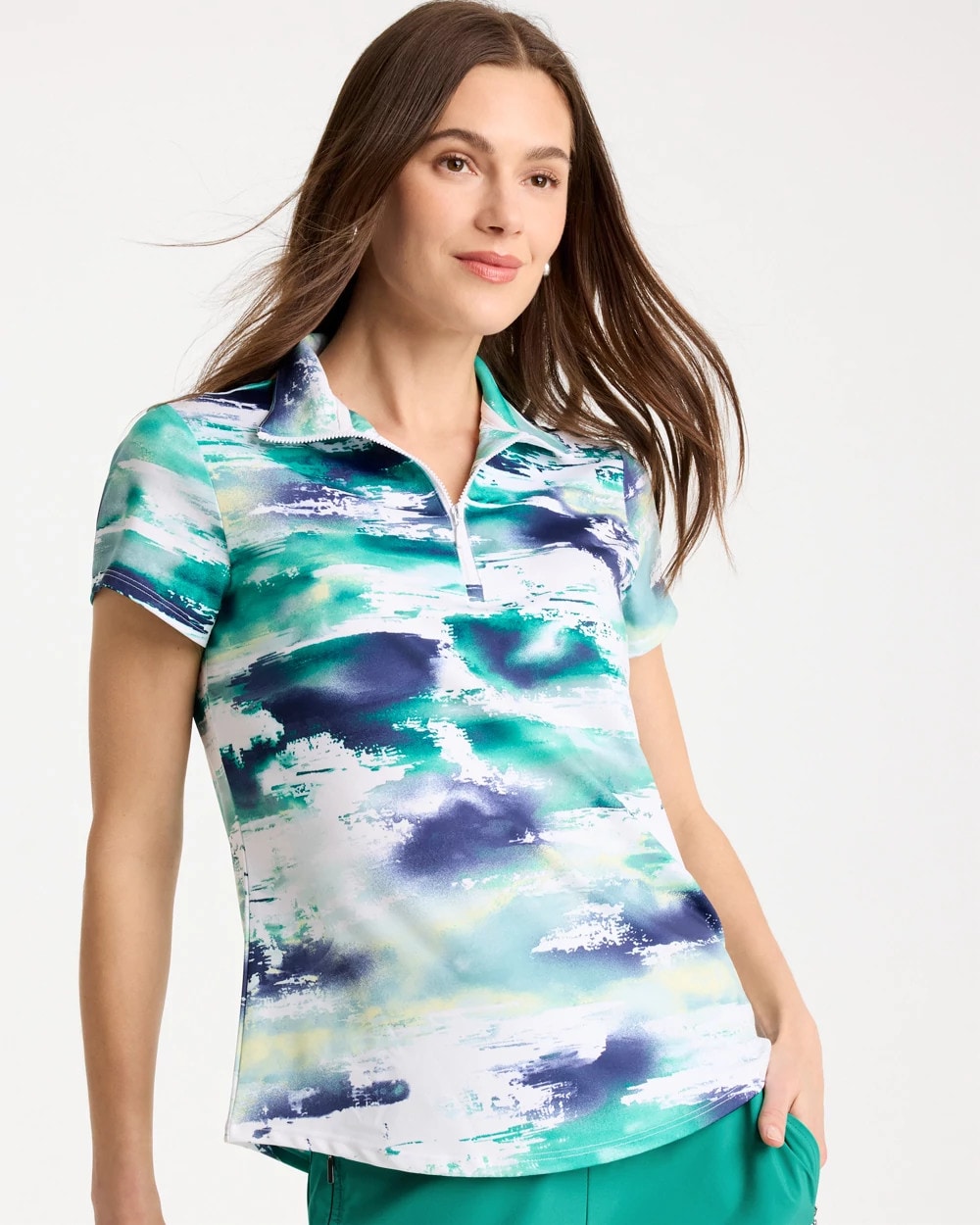 Chico's Zenergy® UPF Watercolor Half Zip Polo Passport Blue