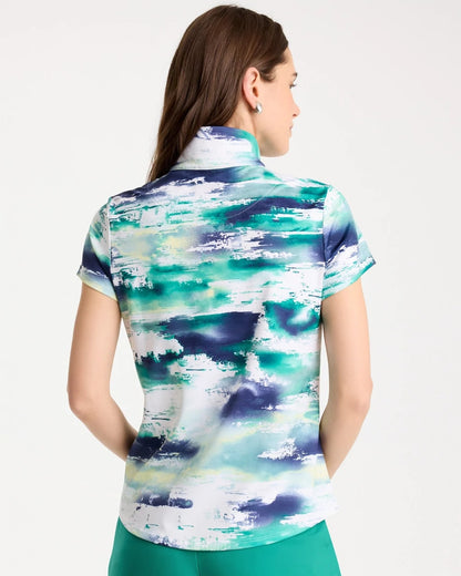 Chico's Zenergy® UPF Watercolor Half Zip Polo Passport Blue