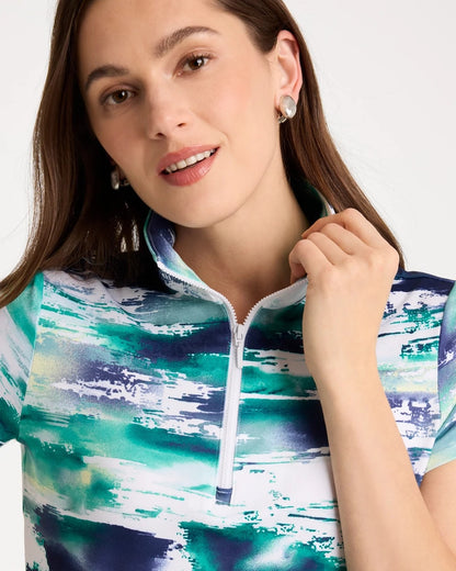 Chico's Zenergy® UPF Watercolor Half Zip Polo Passport Blue
