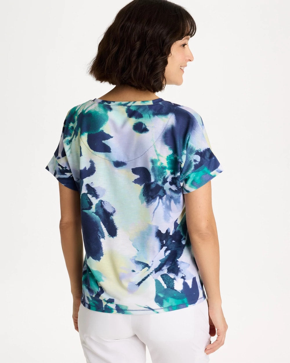 Chico's Zenergy® Floral Drop Shoulder Tee Topanga Green
