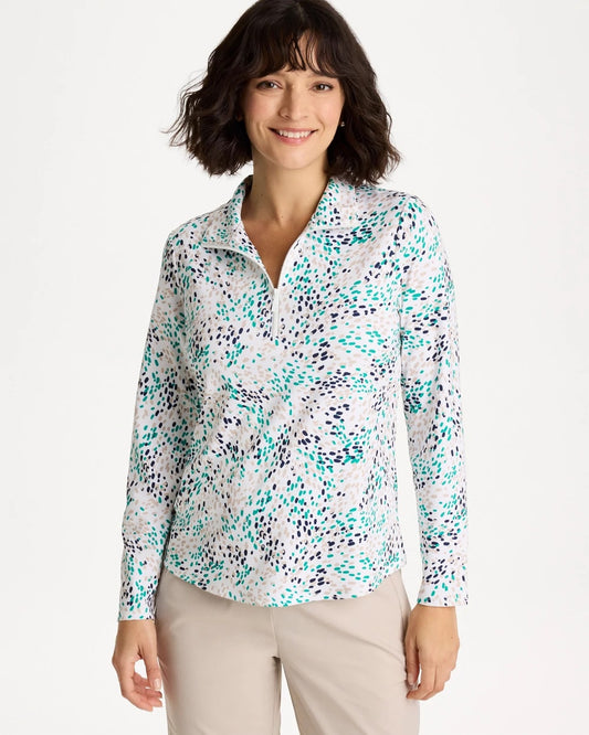 Chico's Zenergy® UPF Dots Pullover Half Zip Top Topanga Green