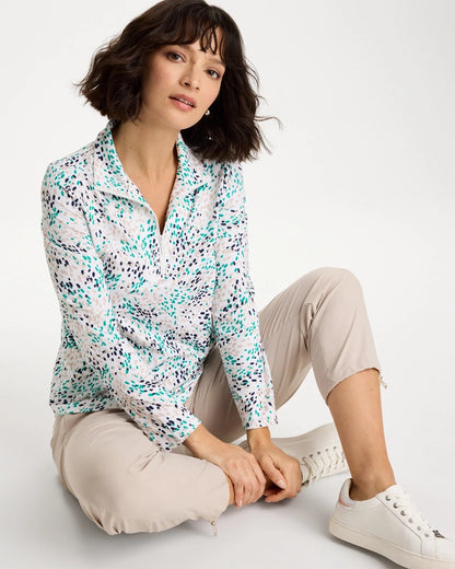 Chico's Zenergy® UPF Dots Pullover Half Zip Top Topanga Green