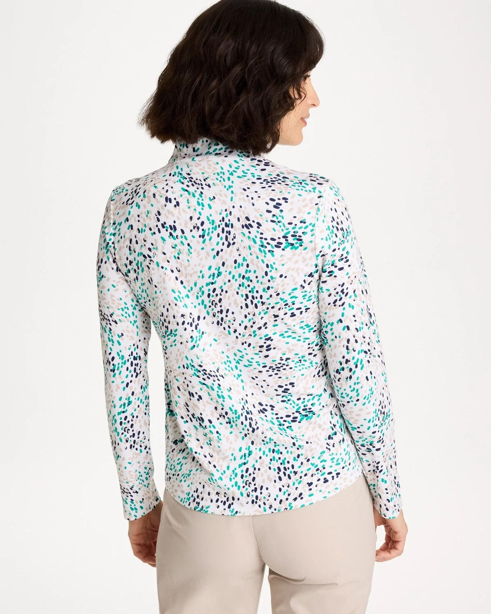 Chico's Zenergy® UPF Dots Pullover Half Zip Top Topanga Green
