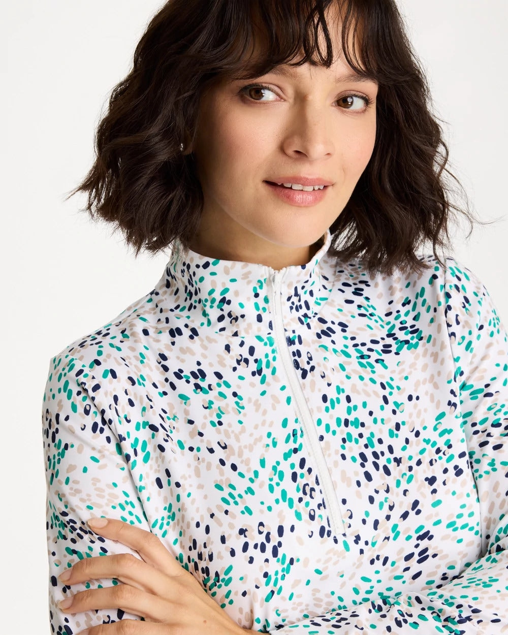 Chico's Zenergy® UPF Dots Pullover Half Zip Top Topanga Green