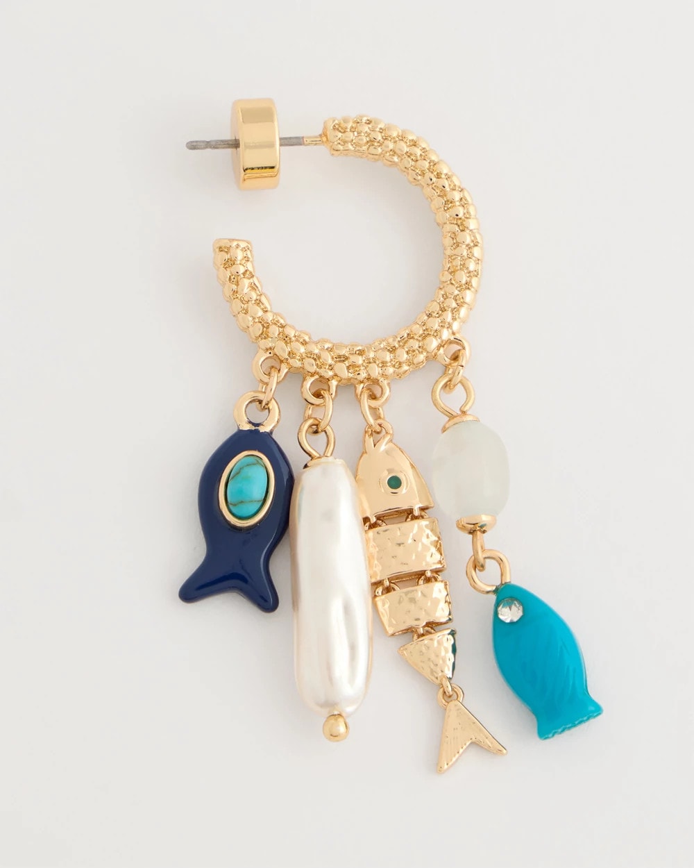 Chico's Fish Charm Crinkle Hoop Earrings Blue Multi