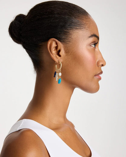 Chico's Fish Charm Crinkle Hoop Earrings Blue Multi