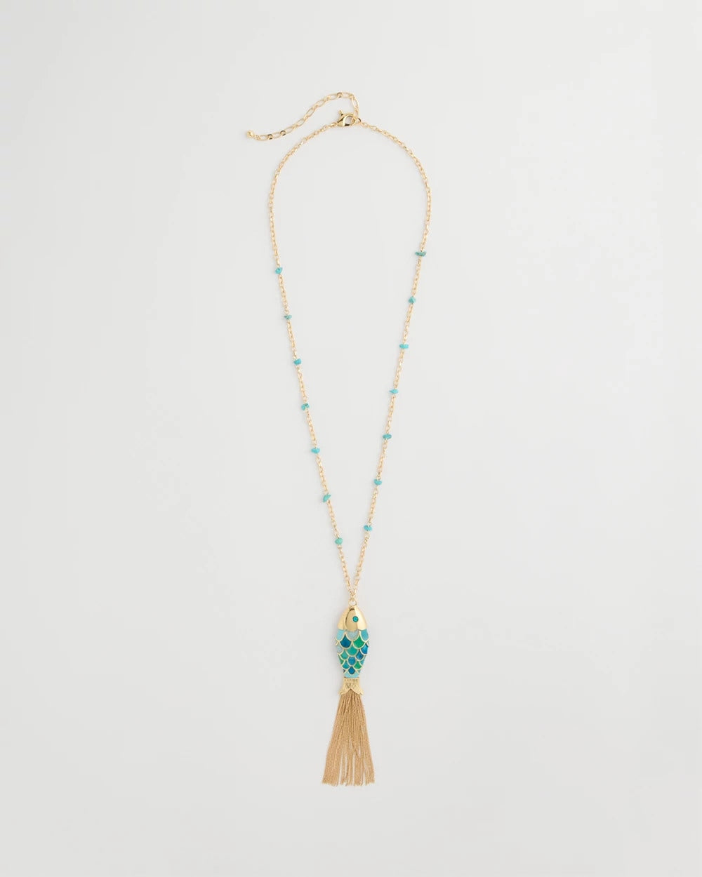 Chico's Tassel Fish Pendant Necklace Blue Multi