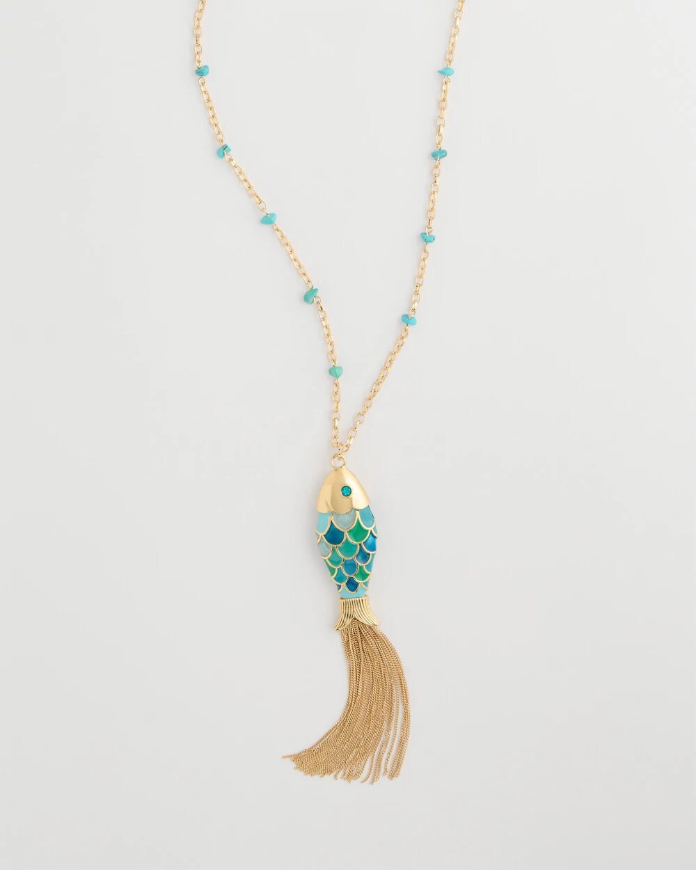 Chico's Tassel Fish Pendant Necklace Blue Multi