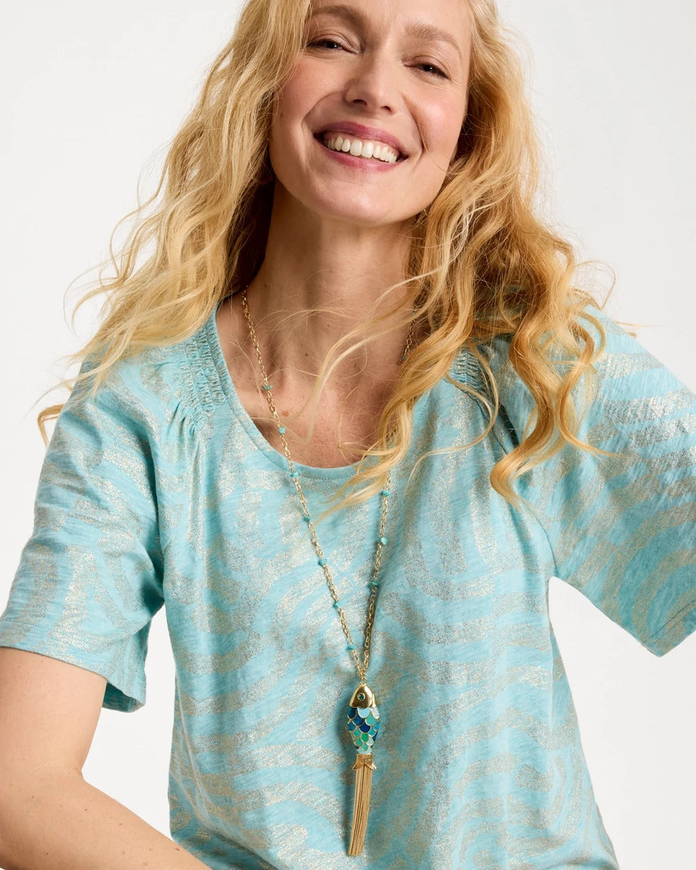 Chico's Tassel Fish Pendant Necklace Blue Multi