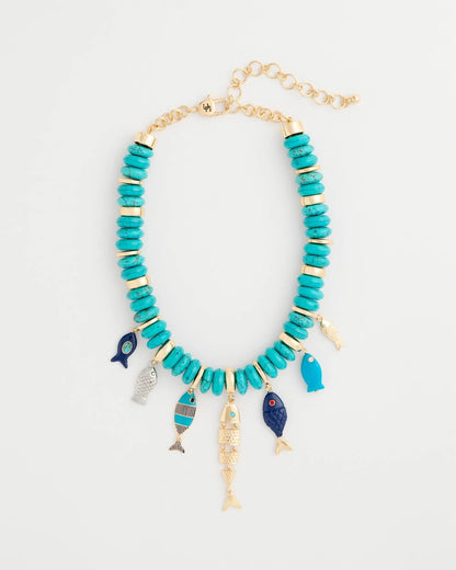 Chico's Turquoise Fish Charm Statement Necklace Turquoise