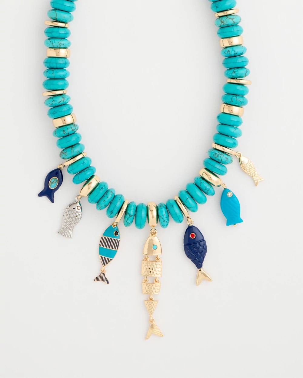 Chico's Turquoise Fish Charm Statement Necklace Turquoise
