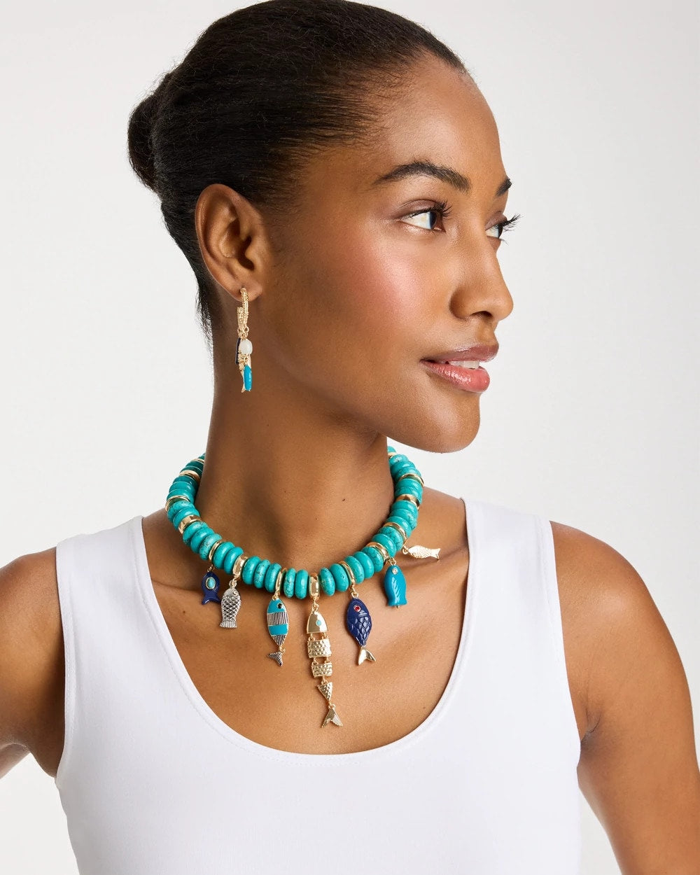 Chico's Turquoise Fish Charm Statement Necklace Turquoise