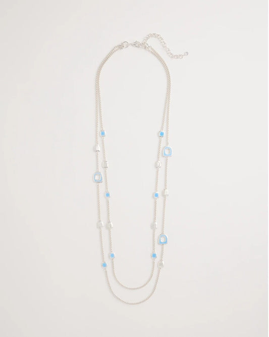 Chico's Sea Glass Inspired Charm Necklace Blue