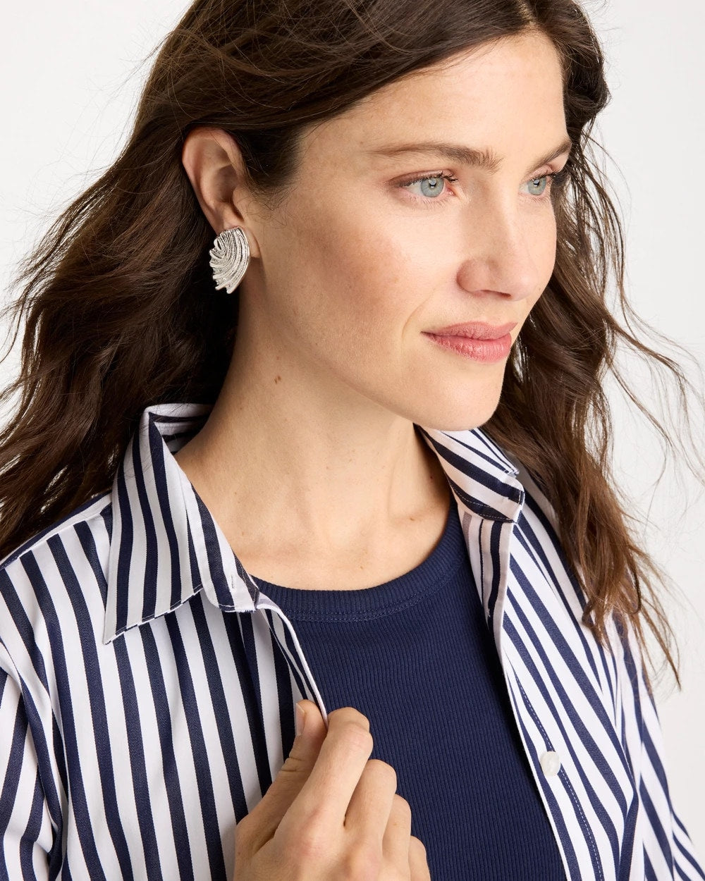 Chico's Silvertone Shell Clip-On Earrings Silver