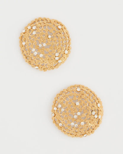 Chico's Sea Foam Medallion Stud Earrings Gold