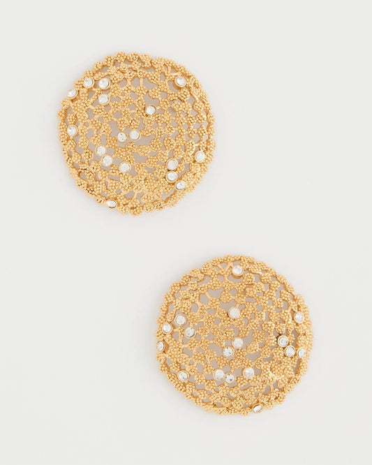 Chico's Sea Foam Medallion Stud Earrings Gold