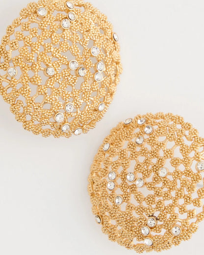 Chico's Sea Foam Medallion Stud Earrings Gold
