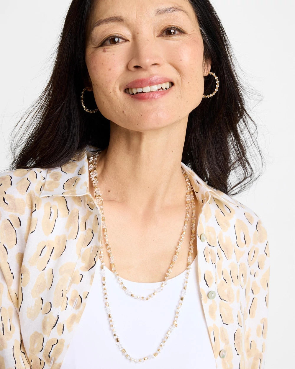 Chico's Sea Foam Long Single-Strand Necklace White/Gold