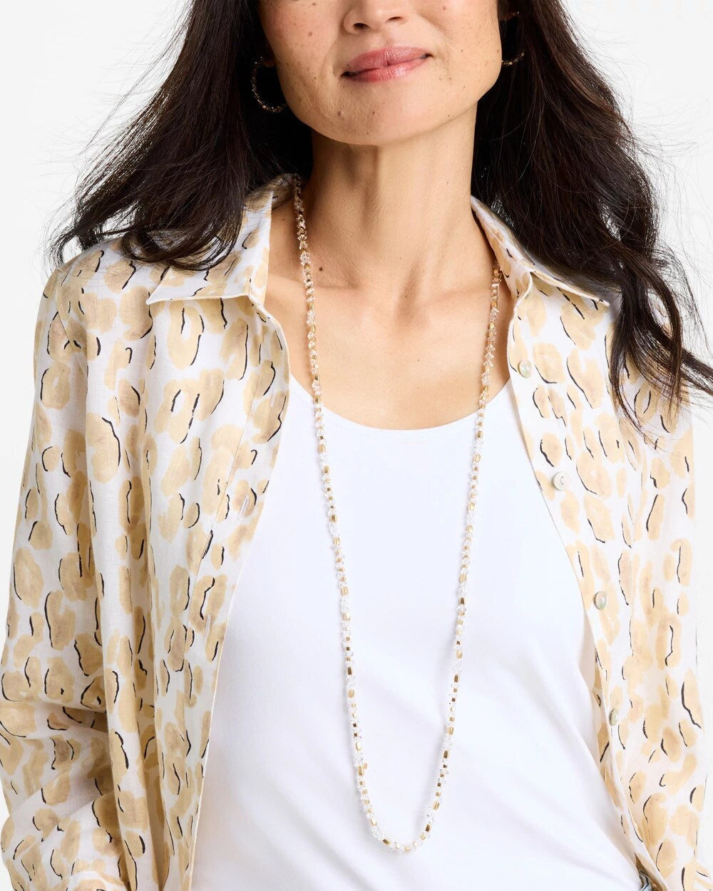 Chico's Sea Foam Long Single-Strand Necklace White/Gold