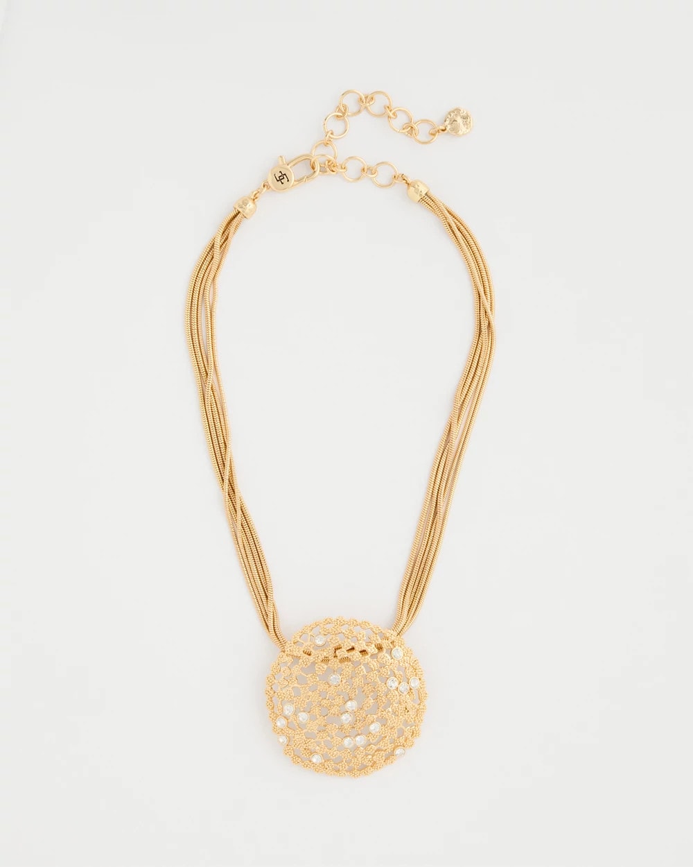 Chico's Sea Foam Medallion Pendant Necklace Gold