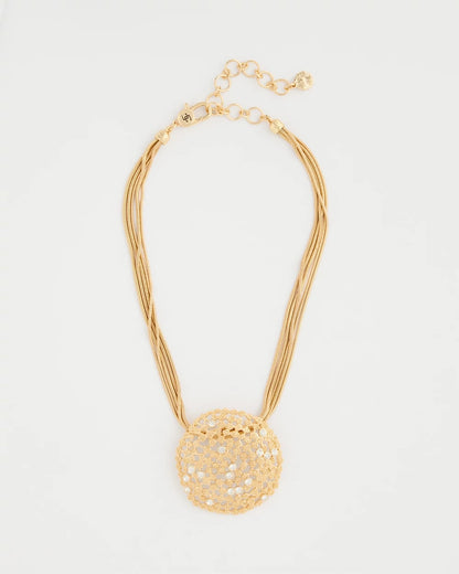 Chico's Sea Foam Medallion Pendant Necklace Gold