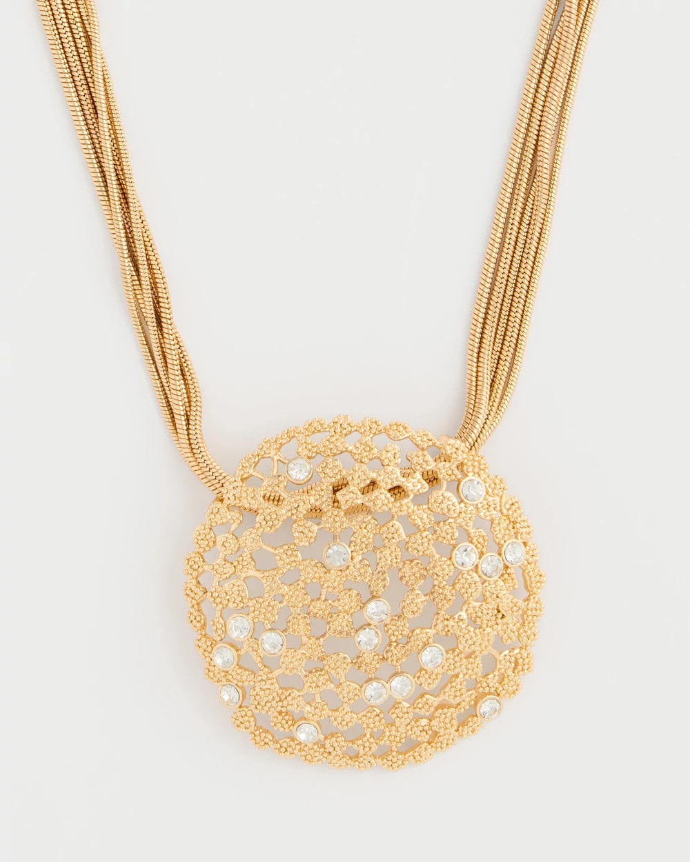 Chico's Sea Foam Medallion Pendant Necklace Gold